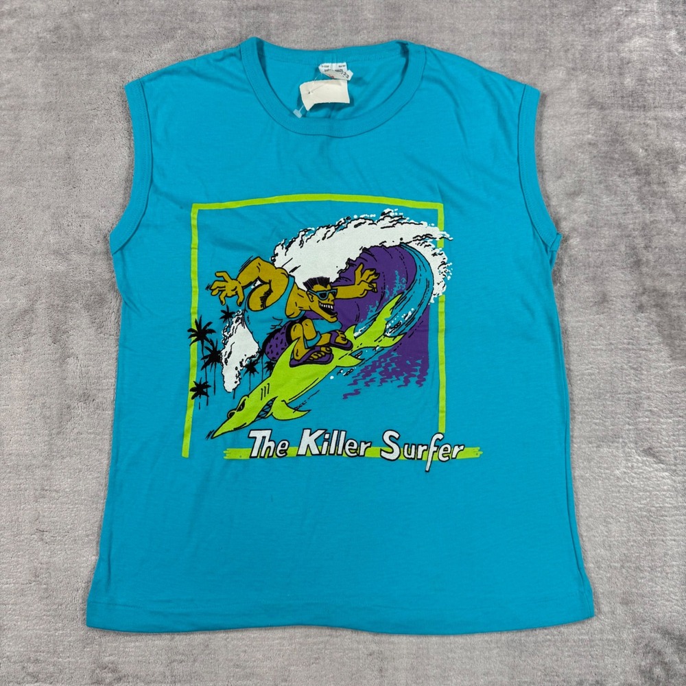 Vintage Zellers Shirt Youth Medium Blue The Killer Surfer Vintage Beach Muscle